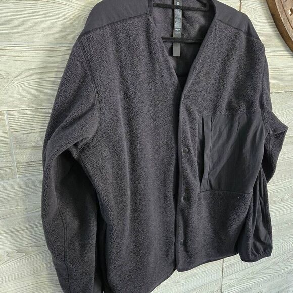 Lululemon Fleece Snap Front Sweater Mens SZ XL Black - Picture 3 of 6
